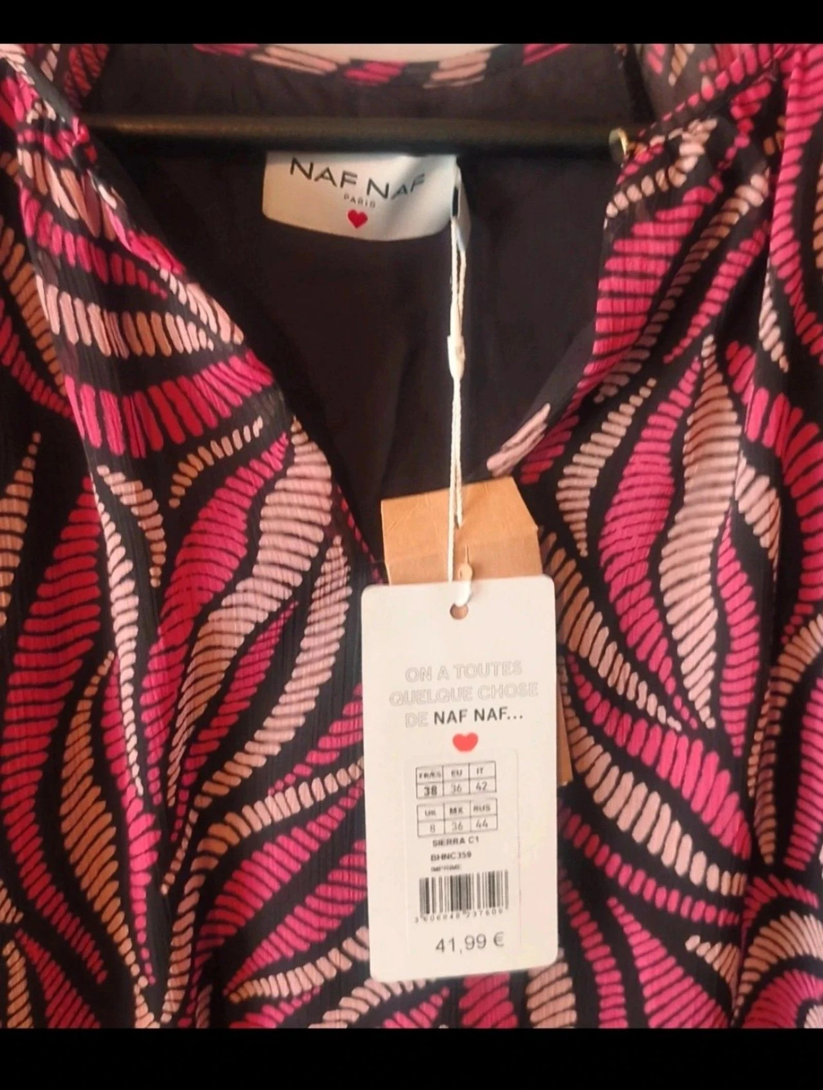 Blouse NAF NAF Neuve avec Étiquette (Taille 38/M) - Imprimé Fuchsia/Noir – photo 5